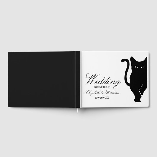 Moderne whimsical Black Cat Wedding Gästebuch (Voll)