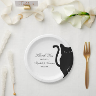 Moderne whimsical Black Cat Wedding Pappteller