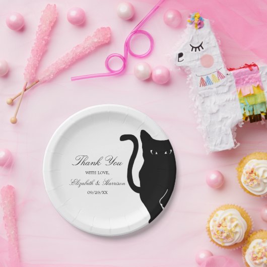 Moderne whimsical Black Cat Wedding Pappteller (Party)