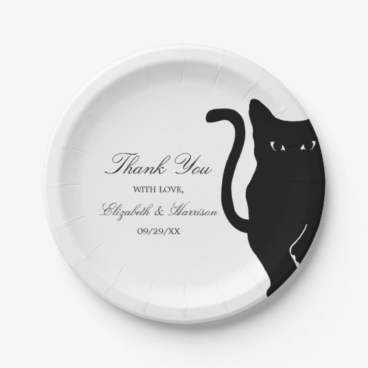 Moderne whimsical Black Cat Wedding Pappteller (Vorderseite)