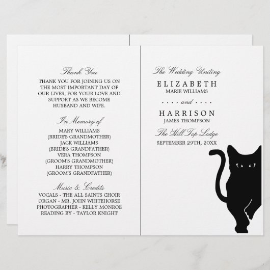 Moderne whimsical Black Cat Wedding Programme (Vorne/Hinten)