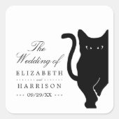 Moderne whimsical Black Cat Wedding Quadratischer Aufkleber (Vorderseite)