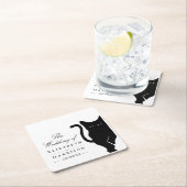 Moderne whimsical Black Cat Wedding Rechteckiger Pappuntersetzer (Vor Ort)