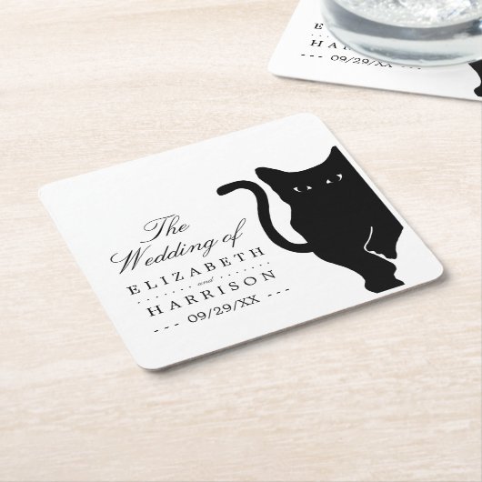Moderne whimsical Black Cat Wedding Rechteckiger Pappuntersetzer (angewinkelt)