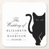 Moderne whimsical Black Cat Wedding Rechteckiger Pappuntersetzer (Vorderseite)