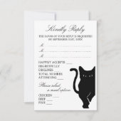 Moderne whimsical Black Cat Wedding RSVP Karte (Vorderseite)