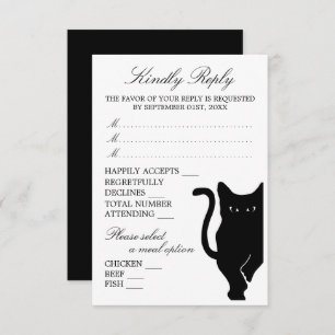 Moderne whimsical Black Cat Wedding RSVP Karte