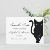 Moderne whimsical Black Cat Wedding Save The Date (Stehend Vorderseite)