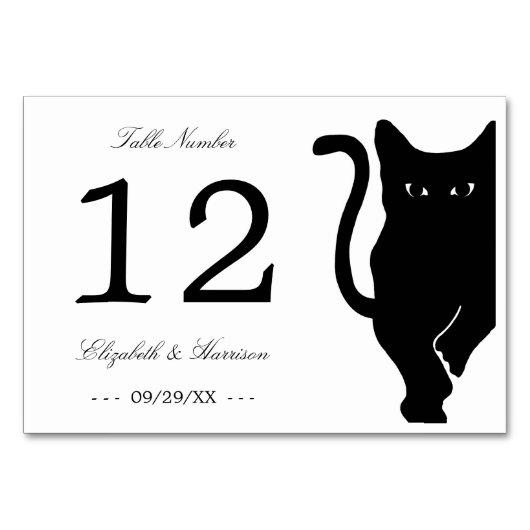Moderne whimsical Black Cat Wedding Tischnummer (Rückseite)