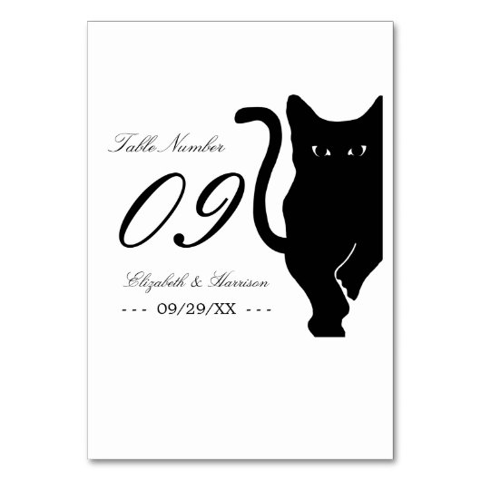 Moderne whimsical Black Cat Wedding Tischnummer (Vorderseite)