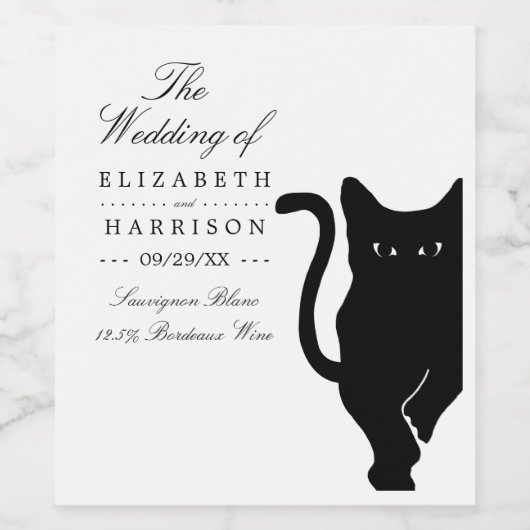 Moderne whimsical Black Cat Wedding Weinetikett (Einzelnes Label)