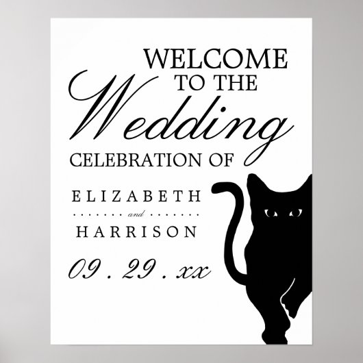 Moderne whimsical Black Cat Wedding Willkommen Poster (Vorne)