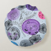 Moderne Whimsical Botanische Runde Kissenhülle Rundes Kissen (Rückseite)