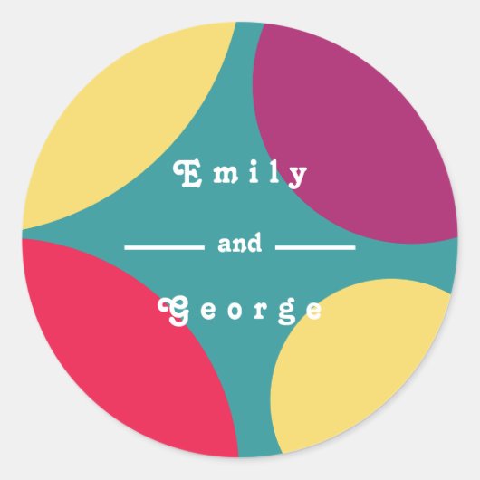 Moderne Whimsical farbenfrohe Groovy Abstrakte Hoc Runder Aufkleber (Vorderseite)