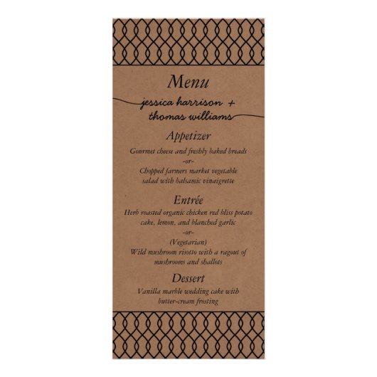 Moderne "Whimsical Kraft Wedding Menu Cards" Werbekarte (Vorne)
