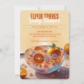 Moderne Whimsical Orange Citrus Foto Babydusche Einladung (Vorderseite)