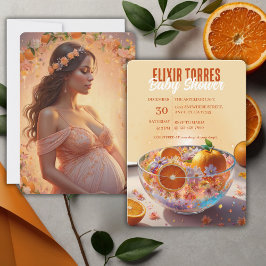 Moderne Whimsical Orange Citrus Foto Babydusche Einladung