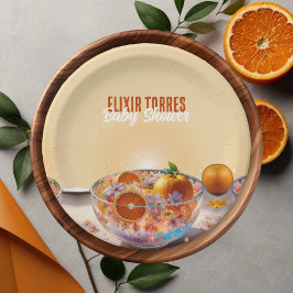 Moderne Whimsical Orange Citrus Foto Babydusche Pappteller
