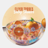 Moderne Whimsical Orange Citrus Foto Babydusche Runder Aufkleber (Vorderseite)
