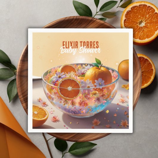 Moderne Whimsical Orange Citrus Foto Babydusche Serviette