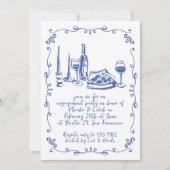 Moderne Whimsical Pizza Wine Doodle Verlobung Einladung (Vorderseite)