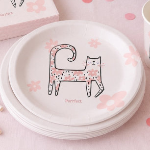 Moderne Whimsical Rosa Katze Perfekte Geburtstagsf Pappteller