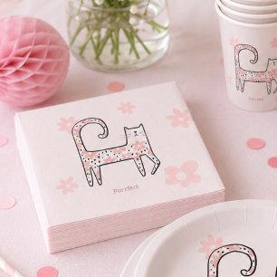 Moderne Whimsical-Rosa-Katze Perfekte Geburtstagsf Serviette