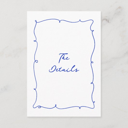 Moderne whimsical Wavy Hand Drawn Wedding Details Begleitkarte (Rückseite)