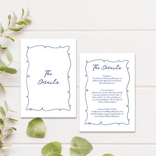 Moderne whimsical Wavy Hand Drawn Wedding Details Begleitkarte