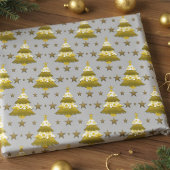 Moderne Whimsical Weihnachtsbäume & Gold Stars Geschenkpapier