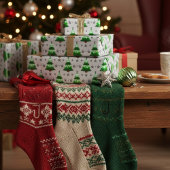 Moderne whimsical Weihnachtsbäume & Silberstars Geschenkpapier