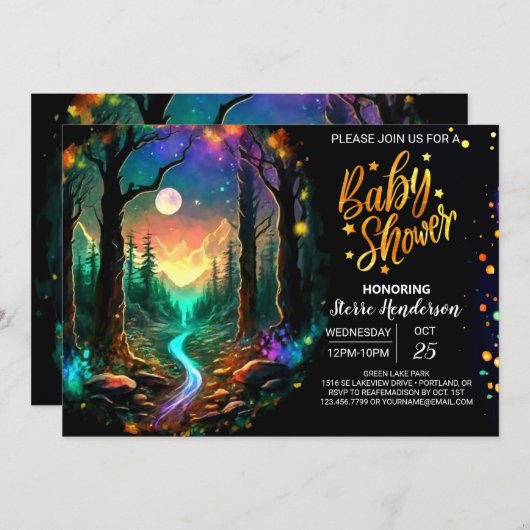 Moderne Whimsical Woodland Baby Dusche Einladung (Vorne/Hinten)