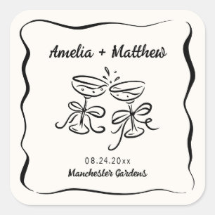 Moderne & Whimsische Handgezeichnete Hochzeit Quadratischer Aufkleber