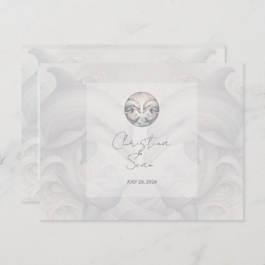 Moderne Whimsy-Delphine Hochzeit QR-Code Umschließ Begleitkarte (Vorne/Hinten)