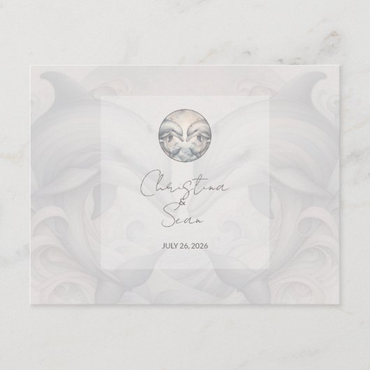 Moderne Whimsy-Delphine Hochzeit QR-Code Umschließ Begleitkarte (Vorderseite)