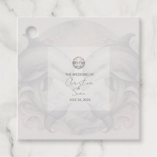 Moderne Whimsy-Dolphin-Hochzeit Geschenkanhänger (Vorderseite)