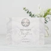 Moderne Whimsy-Dolphin-Hochzeit spart die Datumska Save The Date (Stehend Vorderseite)