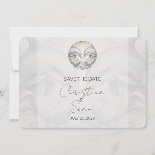 Moderne Whimsy-Dolphin-Hochzeit spart die Datumska Save The Date (Vorderseite)