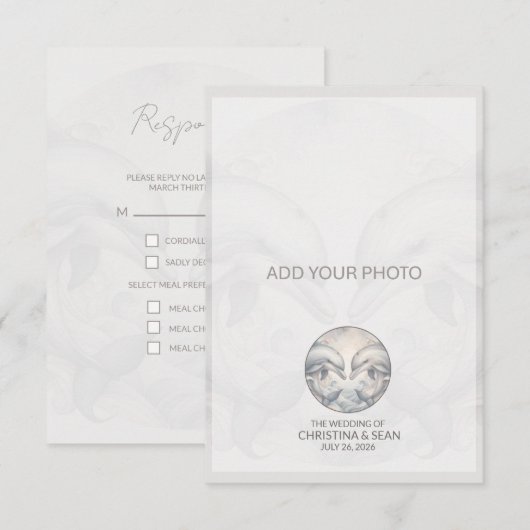 Moderne Whimsy Dolphin Wedding RSVP Response Card Karte (Vorne/Hinten)