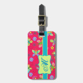 Moderne Whimsy-Schmetterlinge auf Red Monogram Per Gepäckanhänger (Vorderseite vertikal)