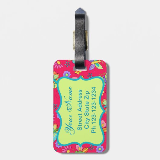 Moderne Whimsy-Schmetterlinge auf Red Monogram Per Gepäckanhänger (Rückseite vertikal)