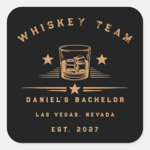 Moderne Whiskey-Themen-Wochenend-Junggesellenparty Quadratischer Aufkleber