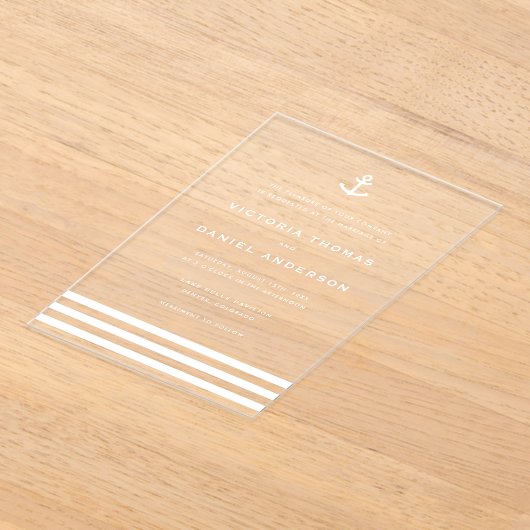 Moderne White Anchor Nautical Wedding Acryleinladungen (Ablage )