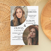 Moderne White and Black Double Birthday Party Einladung