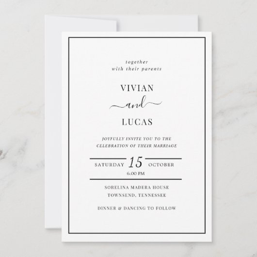 Moderne White and Black QR Code Minimal Wedding Einladung (Vorderseite)