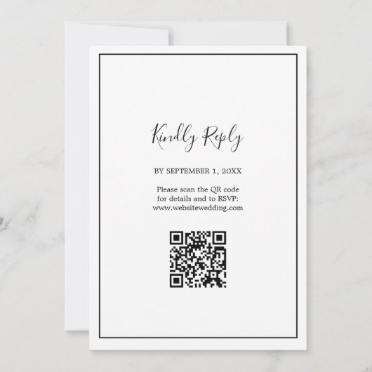 Moderne White and Black QR Code Minimal Wedding Einladung (Rückseite)