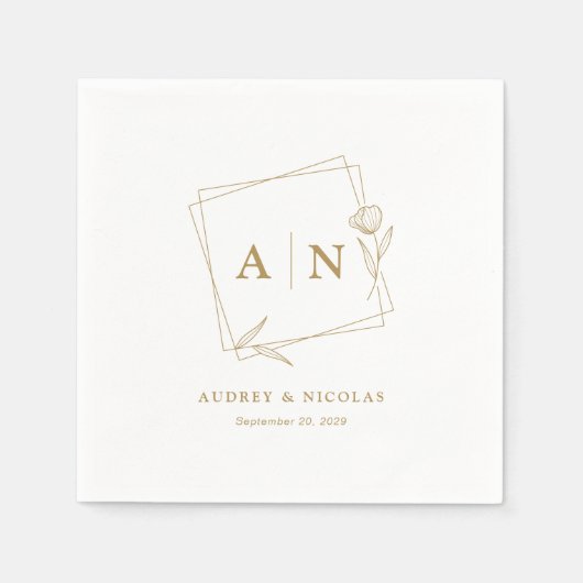 Moderne White and Gold Monogram Hochzeitsempfehlun Serviette (Vorderseite)