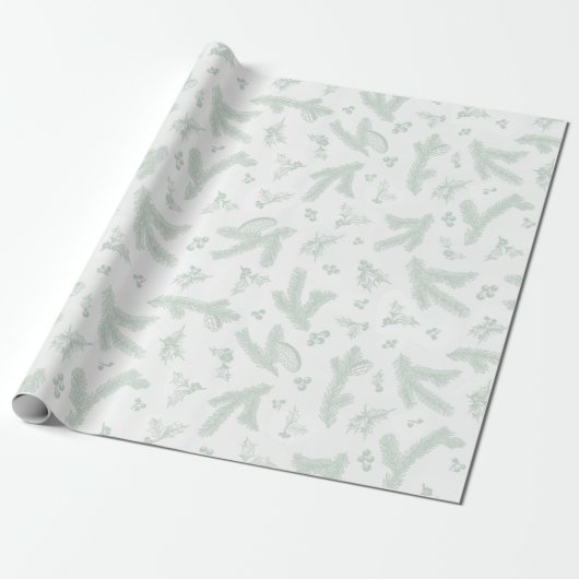 Moderne White and Mint Holly and Pine Geschenkpapier (Ungerollt)