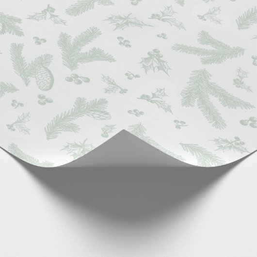 Moderne White and Mint Holly and Pine Geschenkpapier (Ecke)