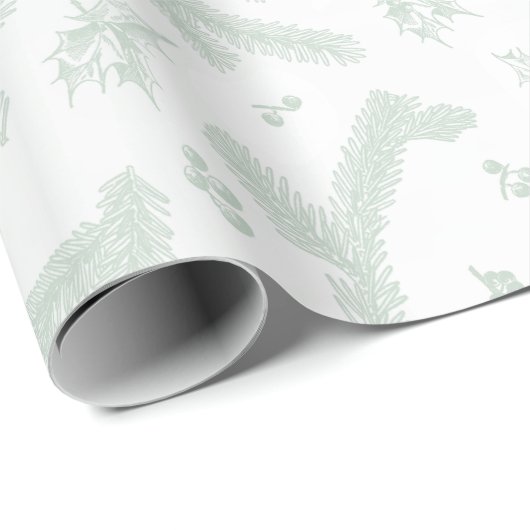 Moderne White and Mint Holly and Pine Geschenkpapier (Rolleneckpunkt)